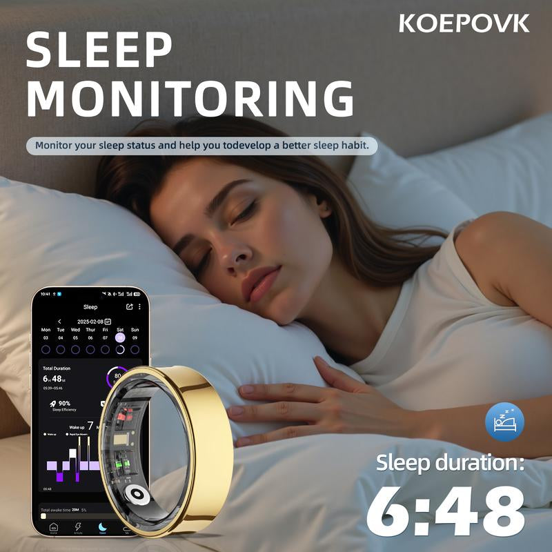 Titanium Smart Ring with Gesture Controls Scratch Resistant Fitness Tracker Heart Rate Sleep Monitor Waterproof Durable Minimalist Style Weightless Wearable Digital Devices for Health Monitoring & Remote Sync