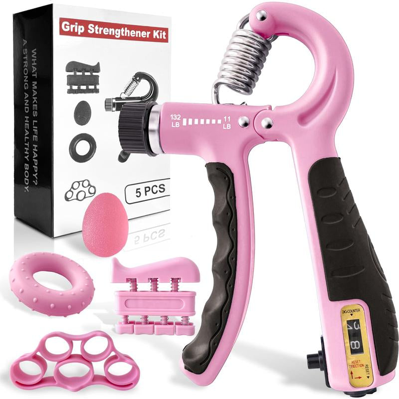 Grip Strength Trainer Kit (5 Pack) - Forearm Strengthener with Finger Stretcher, Grip Ring, and Relief Ball - Injury Recovery Tool for Men and Women