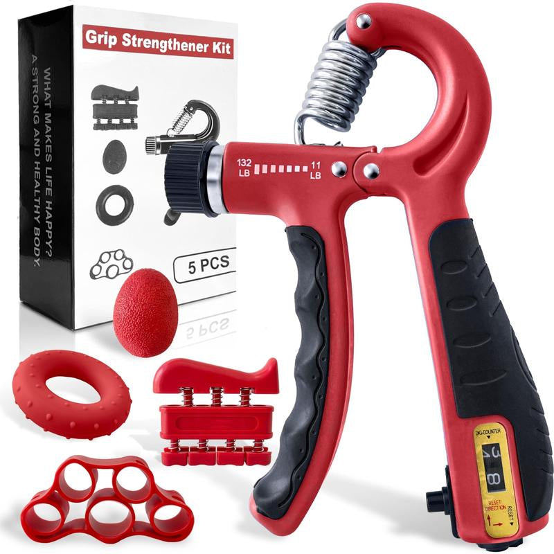 Grip Strength Trainer Kit (5 Pack) - Forearm Strengthener with Finger Stretcher, Grip Ring, and Relief Ball - Injury Recovery Tool for Men and Women