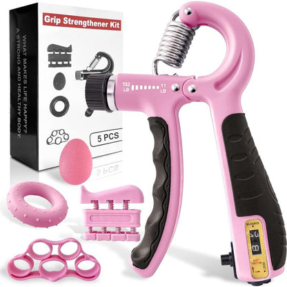 Grip Strength Trainer Kit (5 Pack) - Forearm Strengthener with Finger Stretcher, Grip Ring, and Relief Ball - Injury Recovery Tool for Men and Women