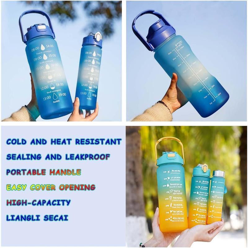 Gradient Sports Water Bottle Set, Large Capacity Portable Water Bottle with Time Marker, Leakproof Flip Top Water Bottle for Travel Gym Fitness, Drinkware