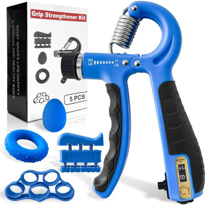 Grip Strength Trainer Kit (5 Pack) - Forearm Strengthener with Finger Stretcher, Grip Ring, and Relief Ball - Injury Recovery Tool for Men and Women