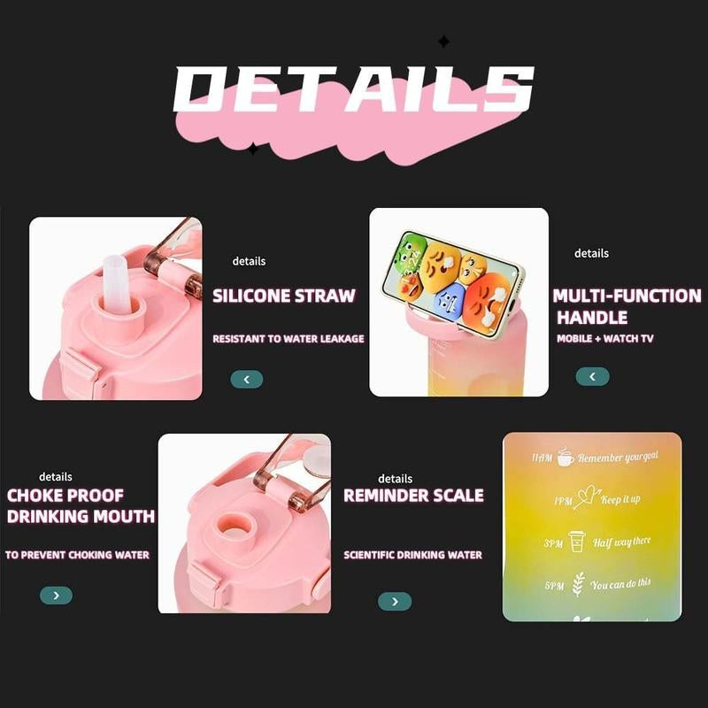 Gradient Sports Water Bottle Set, Large Capacity Portable Water Bottle with Time Marker, Leakproof Flip Top Water Bottle for Travel Gym Fitness, Drinkware