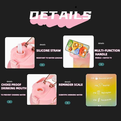 Gradient Sports Water Bottle Set, Large Capacity Portable Water Bottle with Time Marker, Leakproof Flip Top Water Bottle for Travel Gym Fitness, Drinkware