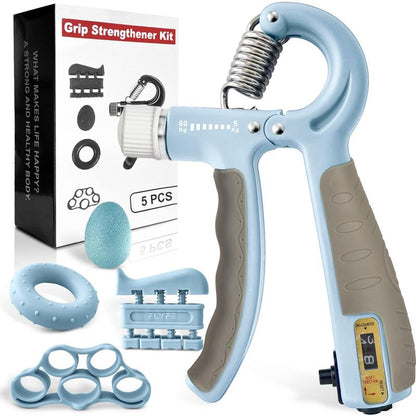 Grip Strength Trainer Kit (5 Pack) - Forearm Strengthener with Finger Stretcher, Grip Ring, and Relief Ball - Injury Recovery Tool for Men and Women